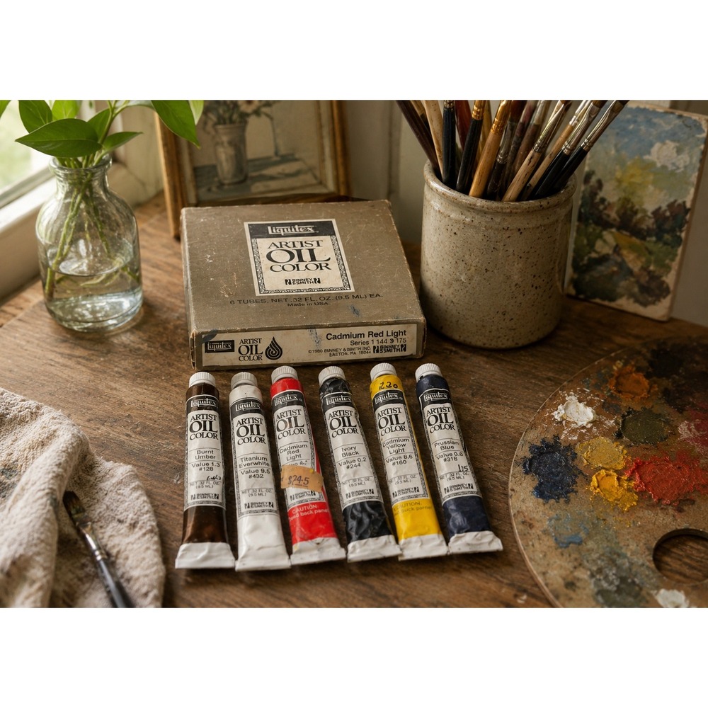 Vintage Liquitex Artist Oil‎ Color Paint Set 6 Tubes Binney & Smith USA w/ Box